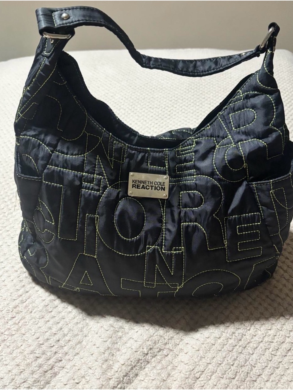 Kenneth Cole Reaction Black Quilted Shoulder Hobo with Contrast Stitching